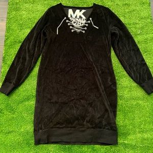 Michael Kors Black Velvet Dress with Silver Chain